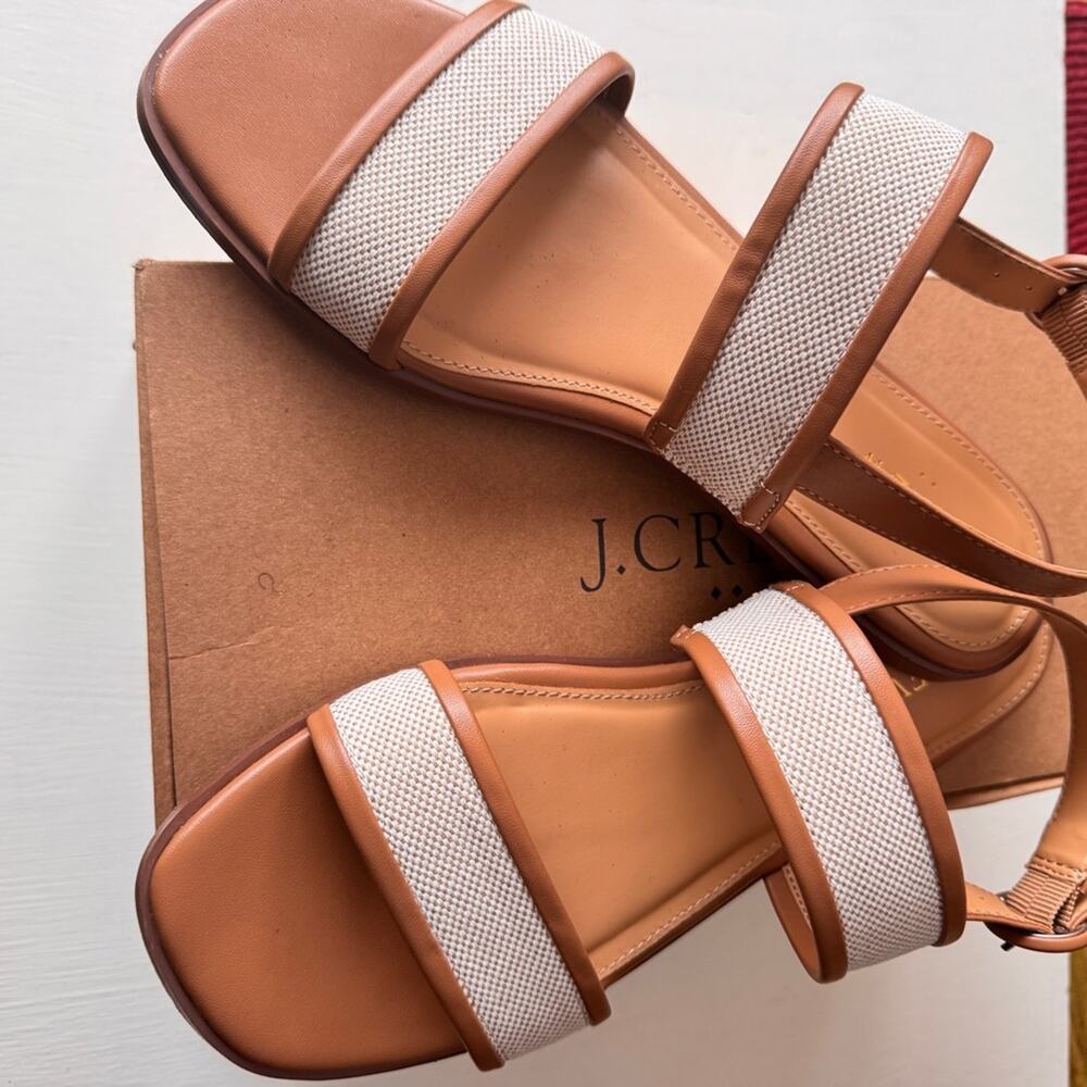 J.Crew Women’s Natural and White Low Heel Double Strap Sandals Sz 8 - Picture 3 of 8